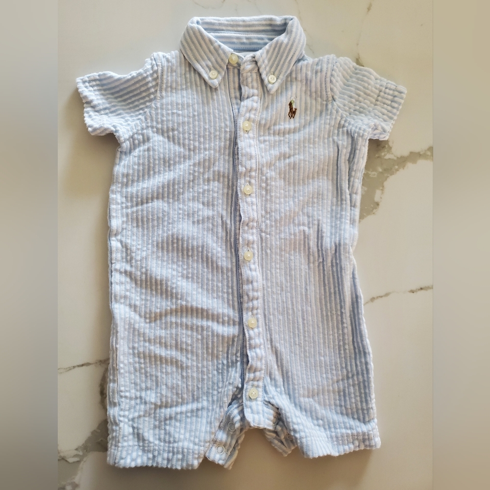 Ralph Lauren Blue and White Button Down Playsuit